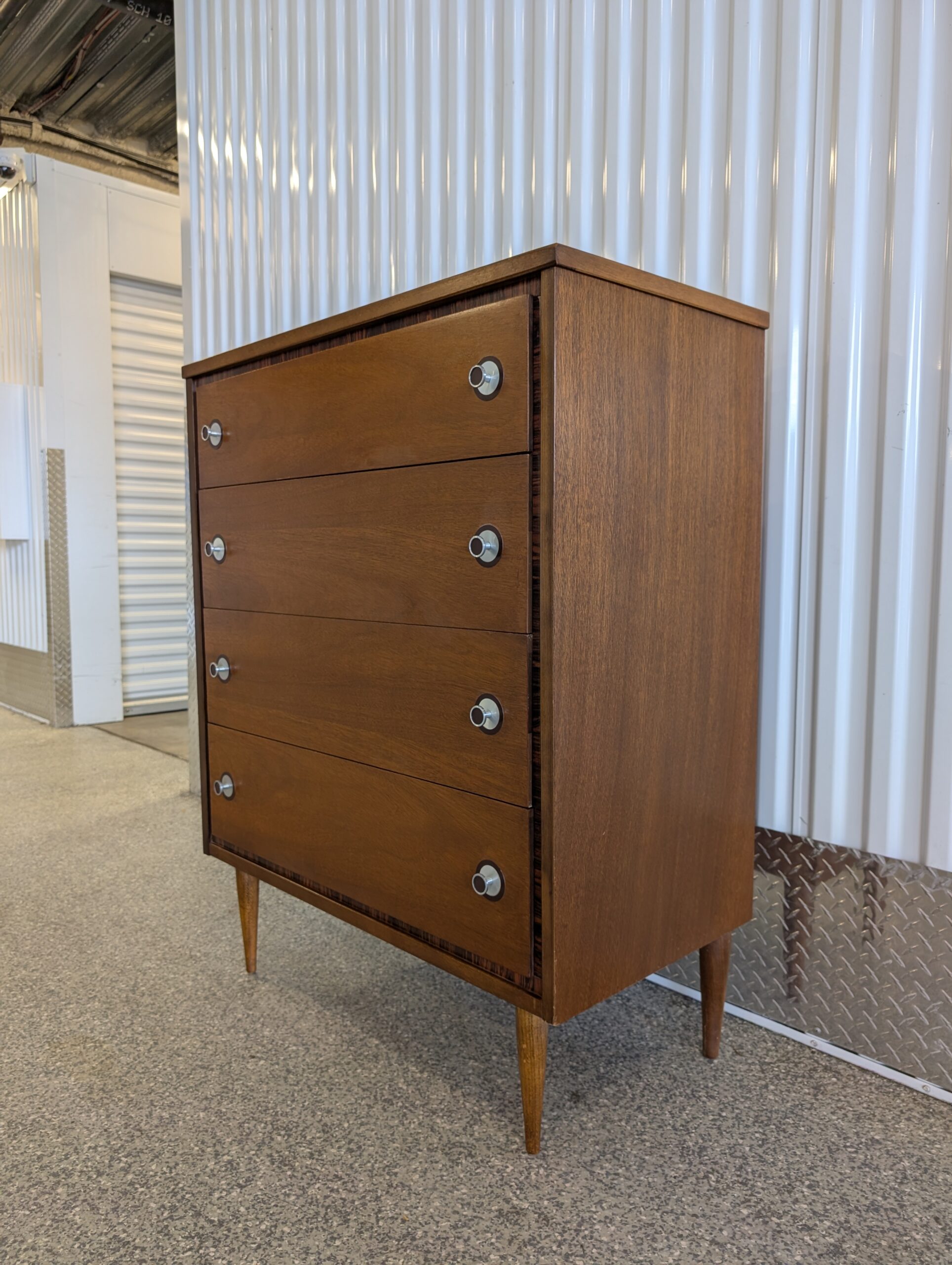$400 – Mid-Century Modern “Young Ideas” Walnut Highboy Dresser by Bassett